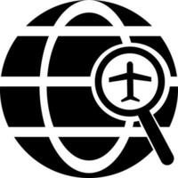 noir et blanc Terre globe et recherche avion icône. vecteur