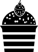 plat style Cerise petit gâteau icône dans noir et blanc couleur. vecteur