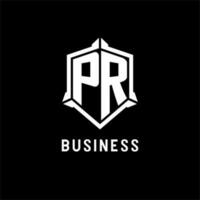 pr logo initiale avec bouclier forme conception style vecteur