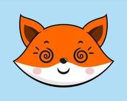 Renard étourdi visage tête kawaii autocollant vecteur