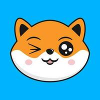 shiba inu chien un clin d'oeil visage tête kawaii autocollant vecteur