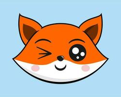 Renard un clin d'oeil visage tête kawaii autocollant vecteur