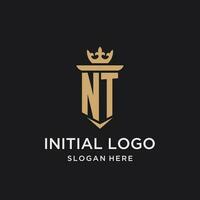 NT monogramme avec médiéval style, luxe et élégant initiale logo conception vecteur