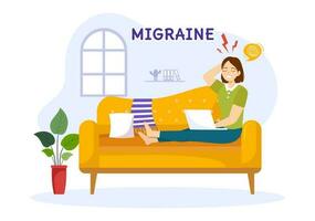 migraine vecteur illustration gens souffre de maux de tête, stress et migraines dans soins de santé plat dessin animé main tiré Contexte modèles