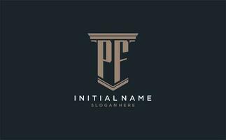 pf initiale logo avec pilier style, luxe loi raffermir logo conception des idées vecteur