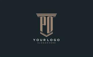 po initiale logo avec pilier style, luxe loi raffermir logo conception des idées vecteur