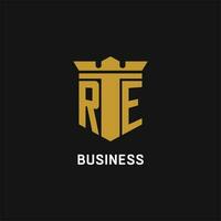 ré initiale logo avec bouclier et couronne style vecteur