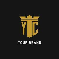 yc initiale logo avec bouclier et couronne style vecteur