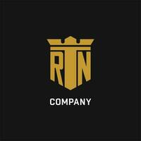 rn initiale logo avec bouclier et couronne style vecteur