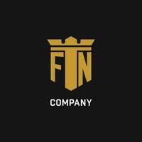 fn initiale logo avec bouclier et couronne style vecteur