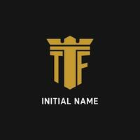 tf initiale logo avec bouclier et couronne style vecteur