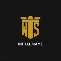 ws initiale logo avec bouclier et couronne style vecteur