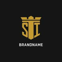 si initiale logo avec bouclier et couronne style vecteur