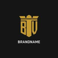 bv initiale logo avec bouclier et couronne style vecteur