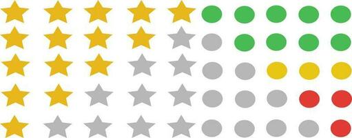 ensemble de évaluation panneaux de 5 à 1 étoiles et cercles adapté pour beaucoup les usages spécialement ui et ux conception vecteur