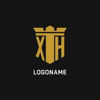 xh initiale logo avec bouclier et couronne style vecteur