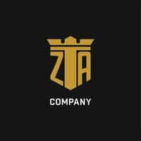 za initiale logo avec bouclier et couronne style vecteur