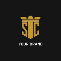 sc initiale logo avec bouclier et couronne style vecteur