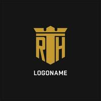 rh initiale logo avec bouclier et couronne style vecteur