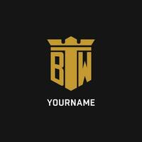 bw initiale logo avec bouclier et couronne style vecteur