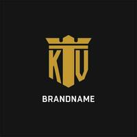 kv initiale logo avec bouclier et couronne style vecteur