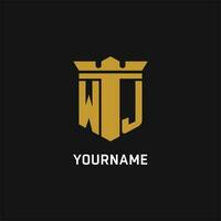 wj initiale logo avec bouclier et couronne style vecteur