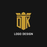 dk initiale logo avec bouclier et couronne style vecteur