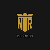 nr initiale logo avec bouclier et couronne style vecteur