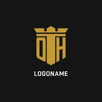 Oh initiale logo avec bouclier et couronne style vecteur