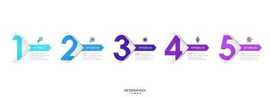 modèle de conception d'étiquettes infographiques vectorielles avec icônes et 5 options ou étapes. peut être utilisé pour le diagramme de processus, les présentations, la mise en page du flux de travail, la bannière, l'organigramme, le graphique d'informations. vecteur