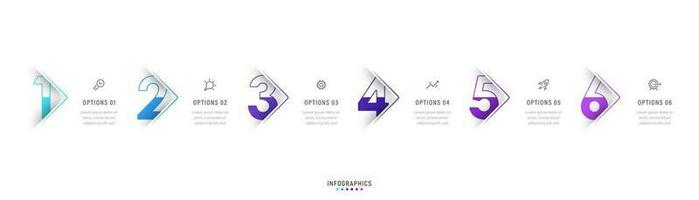 modèle de conception d'étiquettes infographiques vectorielles avec icônes et 6 options ou étapes. peut être utilisé pour le diagramme de processus, les présentations, la mise en page du flux de travail, la bannière, l'organigramme, le graphique d'informations. vecteur