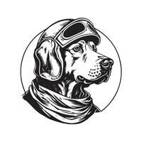 historien chien, ancien logo ligne art concept noir et blanc couleur, main tiré illustration vecteur