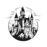 médiéval château, ancien logo ligne art concept noir et blanc couleur, main tiré illustration vecteur