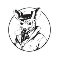 anthropomorphe wallaby, ancien logo ligne art concept noir et blanc couleur, main tiré illustration vecteur