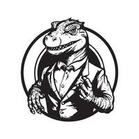 anthropomorphe Komodo dragon, ancien logo ligne art concept noir et blanc couleur, main tiré illustration vecteur