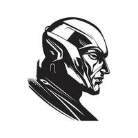 haute technologie homme de avenir, ancien logo ligne art concept noir et blanc couleur, main tiré illustration vecteur