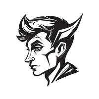 elfe, ancien logo ligne art concept noir et blanc couleur, main tiré illustration vecteur