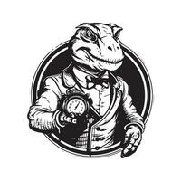 anthropomorphe Komodo dragon, ancien logo ligne art concept noir et blanc couleur, main tiré illustration vecteur