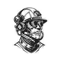 cyborg médical, ancien logo ligne art concept noir et blanc couleur, main tiré illustration vecteur
