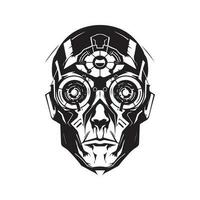 cyborg maître, ancien logo ligne art concept noir et blanc couleur, main tiré illustration vecteur