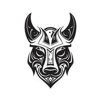 chien viking, ancien logo ligne art concept noir et blanc couleur, main tiré illustration vecteur