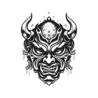 oni masque, ancien logo ligne art concept noir et blanc couleur, main tiré illustration vecteur