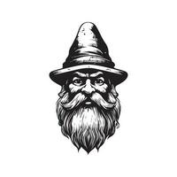 gnome barbu, ancien logo ligne art concept noir et blanc couleur, main tiré illustration vecteur