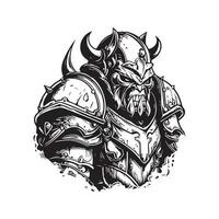 orc chevalier, ancien logo ligne art concept noir et blanc couleur, main tiré illustration vecteur