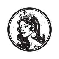 juste reine, ancien logo ligne art concept noir et blanc couleur, main tiré illustration vecteur