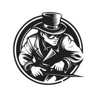 maladroit bandit, ancien logo ligne art concept noir et blanc couleur, main tiré illustration vecteur