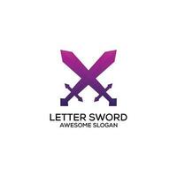 lettre X avec épée logo conception pente coloré vecteur