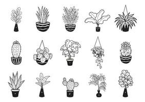 noir et blanc biologique plantes d'intérieur éléments collection vecteur