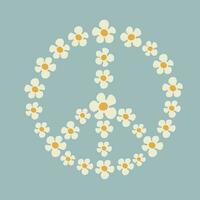 illustration de une paix symbole fabriqué de camomille fleurs dans sensationnel style sur bleu Couleur Contexte vecteur