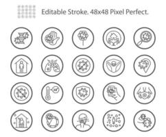 coronavirus covid 19 icônes de ligne de vecteur liées